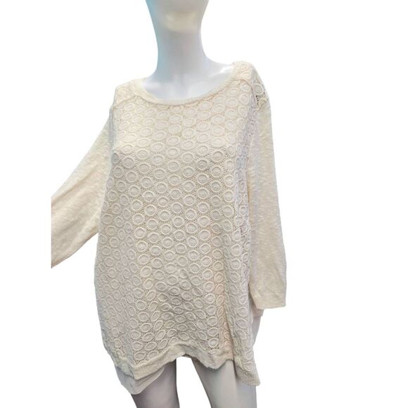 Lucky Brand Cream Sweater 2X Womens Plus Size Textured Layard - Picture 2 of 10